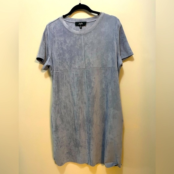 JOH AUDREY DRESS Suede Faux Silver Gray Short Cap sleeve Midi Tunic Women’s XL - Picture 2 of 11
